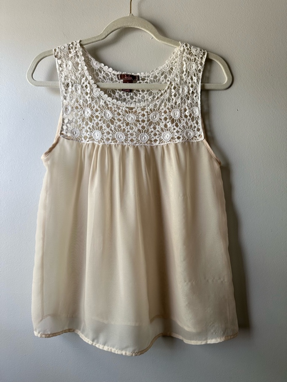 Dmbm Sheer Floral Crochet Lace Short Sleeve Cottagecore Tank Top Creme Size S